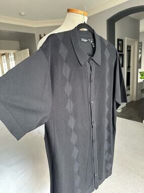 Claiborne Men's Black Knit Button-Up Shirt, size XXL